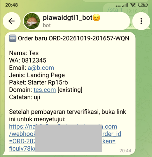Order baru via telegram
